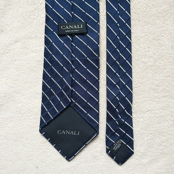 Canali NeckTie Rep Tie Silk Blue White Striped Check Jacquard Italy 3.5x56" - Picture 3 of 8
